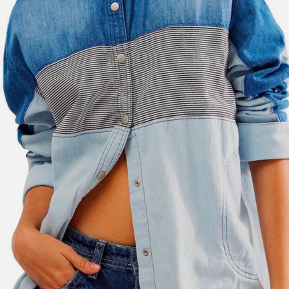 Blue and Striped Denim Shirt